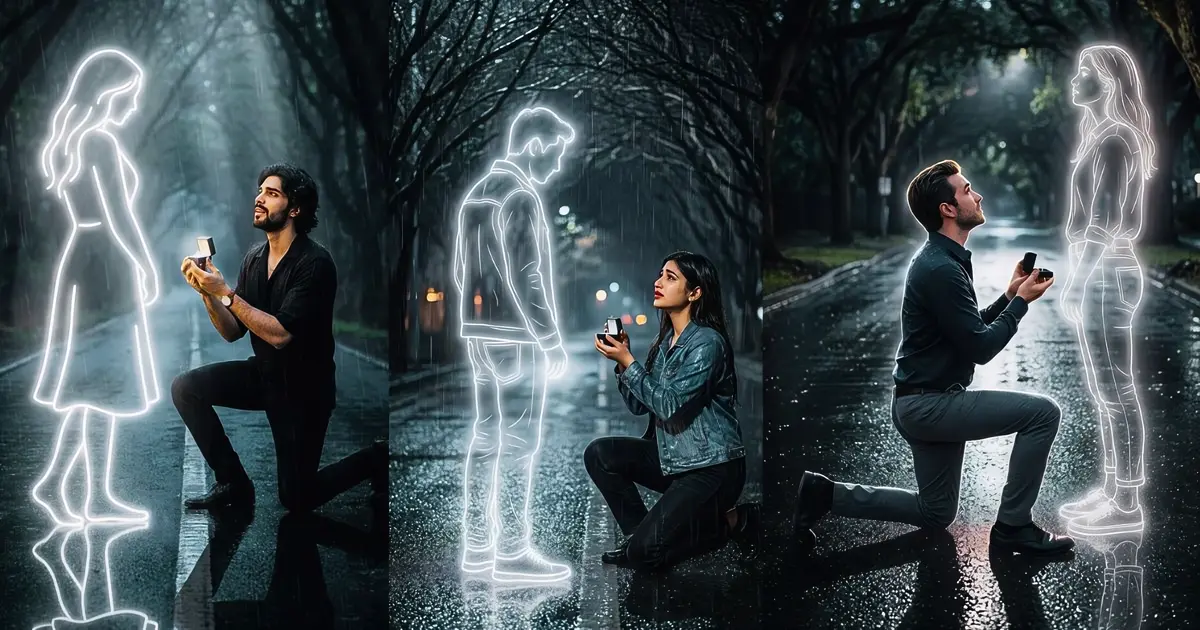 Rainy Night Propose Scene Prompt